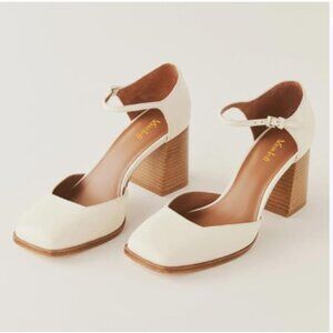 miss left Beige Square Toe Adjustable Ankle Buckle Chunky Heel D'Orsay Pumps
